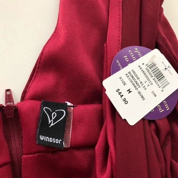 Windsor Burgundy Chiffon Maxi Dress Deep V Slit Formal Gown Size Medium NWT - Picture 15 of 15